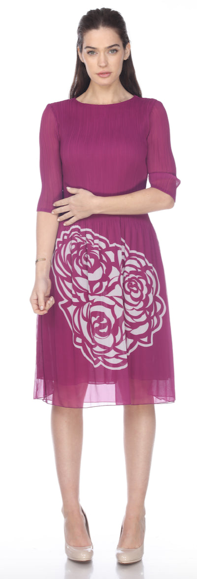 3/4 Sleeve Big Flower Dress - DR925LS