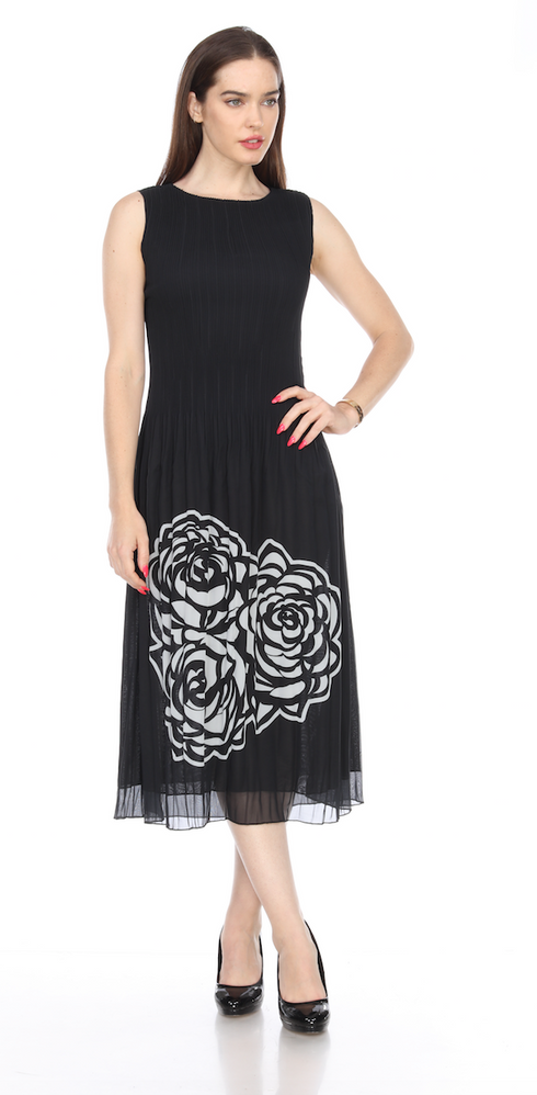 Sleeveless Rose Flower Midi Dress - DR925