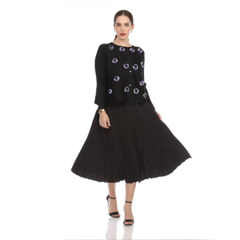 Embroidered Floral Crinkle Jacket - JK1231 black