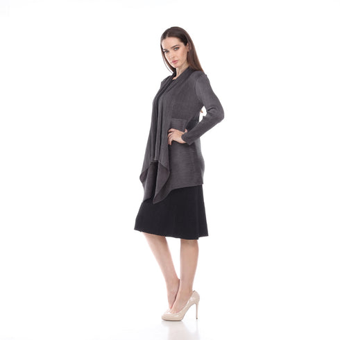 Grey Draped Business Jacket – Elegant Women's Office Cardigan Blazer