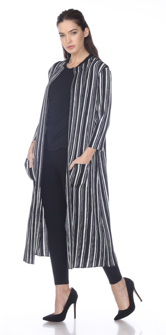 Black / White Stripe Duster - JK930