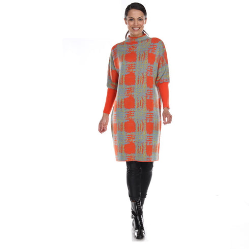 Knit Print Long Sleeve Dress - NT1028 Coral Multi