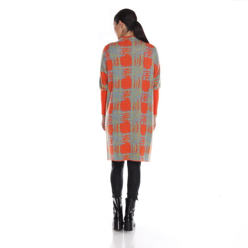 Knit Print Long Sleeve Dress - NT1028 Coral Multi