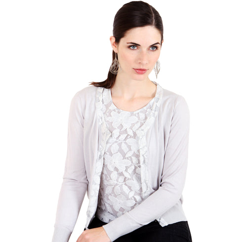 1-Knit Lace Cardigan - Gray