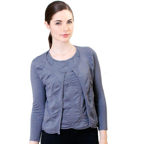 1-Pinched Crinkle Knit Cardigan - Gray