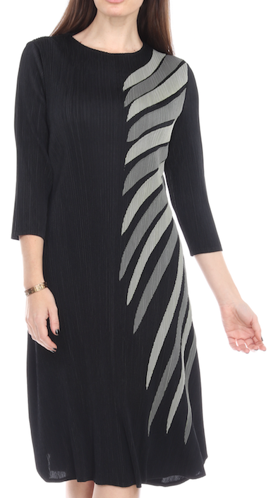 3/4 Sleeve Patched Pleated Dress - DR1024