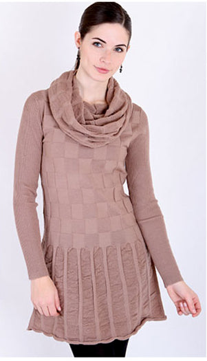 Big CowNeck Sweater Dress - NTDR10 Stucco