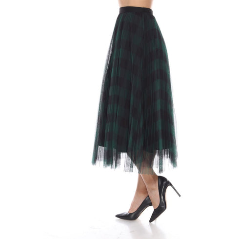 Mesh Checker Pleated Skirt - SK1020 Green
