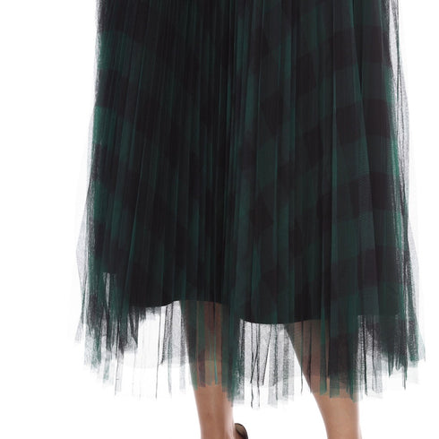 Mesh Checker Pleated Skirt - SK1020 Green