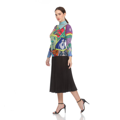 High Neck Waffle Pattern Print Top - T1233