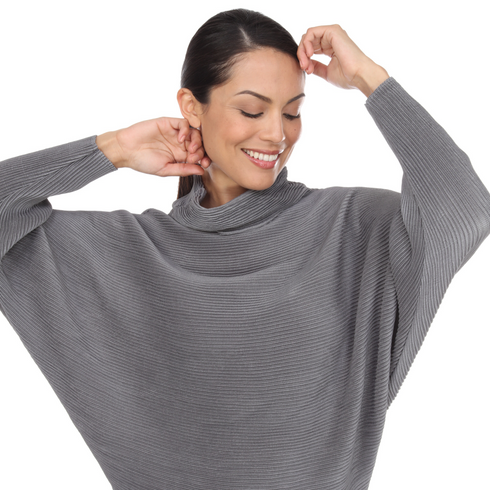 Elegant Pleated Green Cowl Neck Top, Relaxed Fit Chic Knit Blouse
