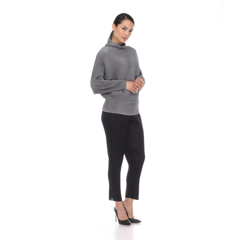 Elegant Pleated Green Cowl Neck Top, Relaxed Fit Chic Knit Blouse