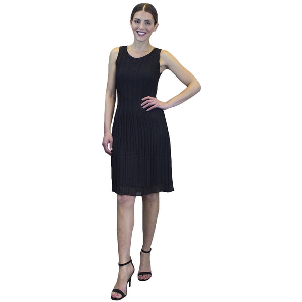 Pleated Bodice Crinkle Dress - Black