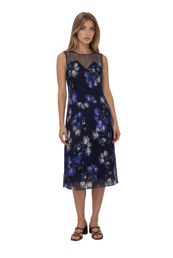 Midnight Floral Pleated Dress